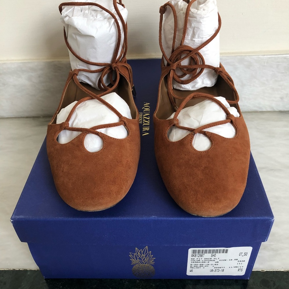 Aquazurra Dancer Suede Lace Up Flats